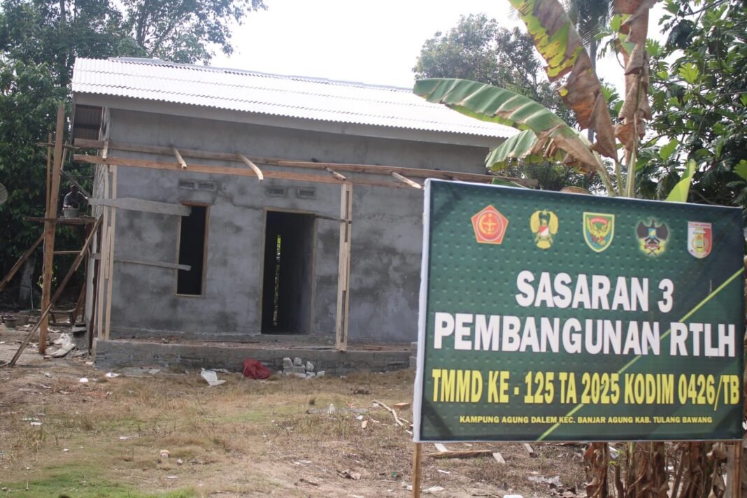 RTLH Sasaran TMMD ke-125 di Kampung Agung Dalam Masuki Tahap Plester Dinding