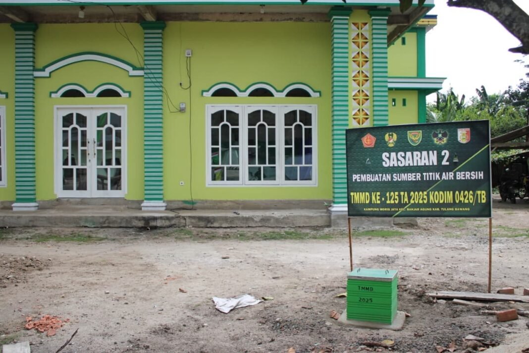 Sasaran 2 TMMD ke-125 Kodim 0426/Tulang Bawang Rampungkan Pembangunan Sumber Titik Air Bersih di Kampung Moris Jaya