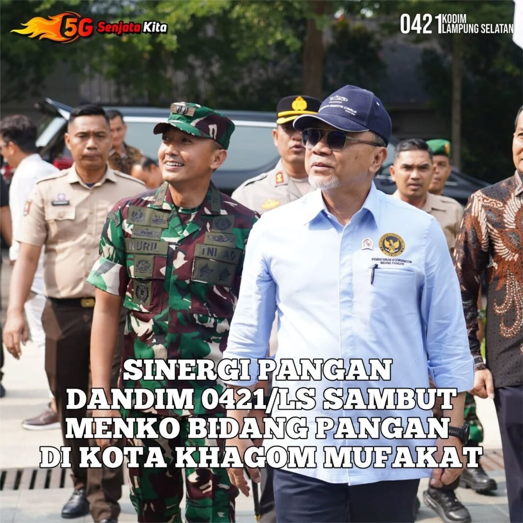 Sinergi Pangan Dandim 0421/LS Sambut Menko Bidang Pangan di Kota Khagom Mufakat
