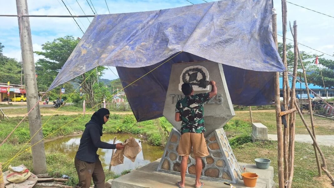 Satgas TMMD 125 Kendari Prioritaskan Target, Pengerjaan Tugu Tetap Jalan Meski Hujan
