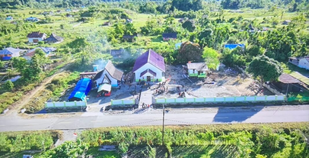 Foto Udara Tunjukkan Hasil Pembangunan TMMD Ke-125 di Kampung Manunggal Jaya, Nabire