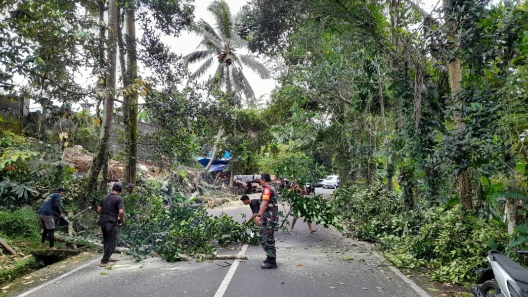 Wujudkan Jalan Aman, Babinsa Jehem dan Warga Laksanakan Penebangan Pohon