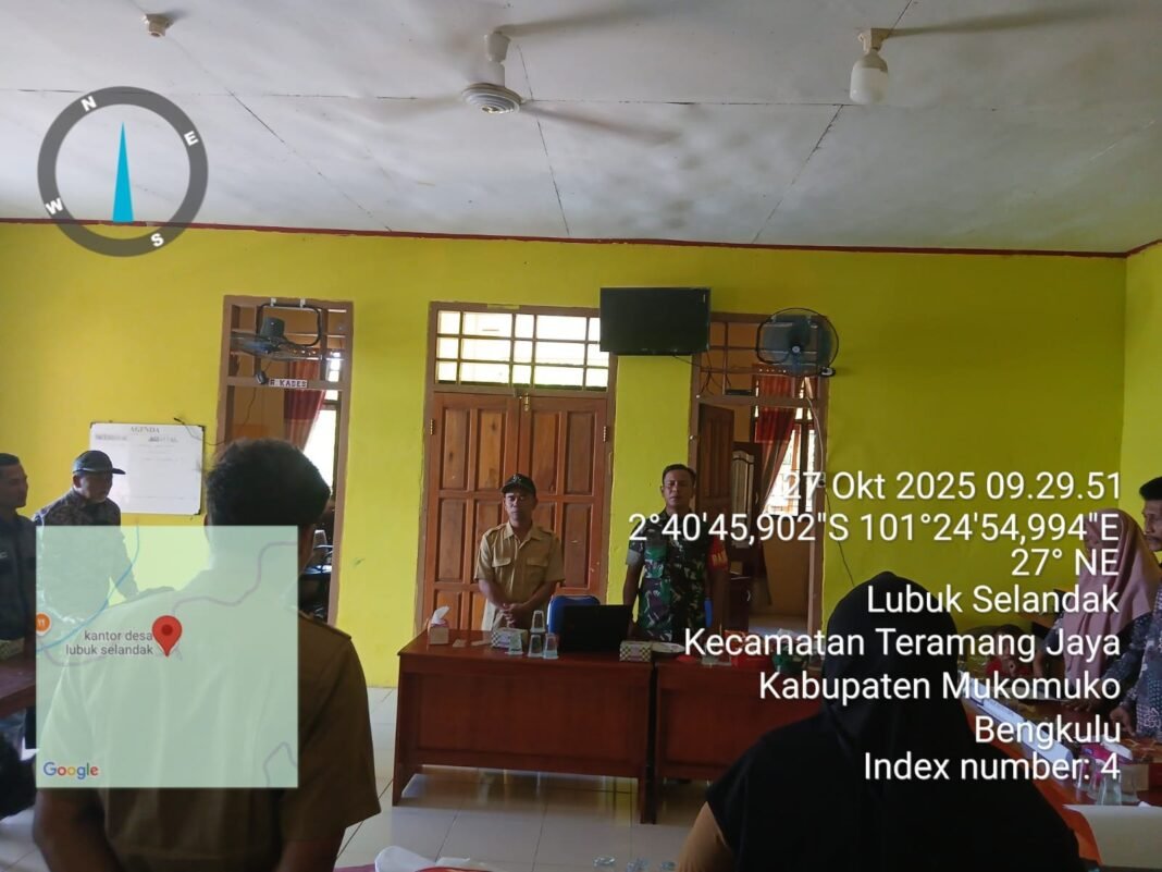 Kodim 0428/MukoMuko, Hadiri Musdes Penyiapan Lahan Hibah KDMP, di Desa Lubuk Selandak MukoMuko