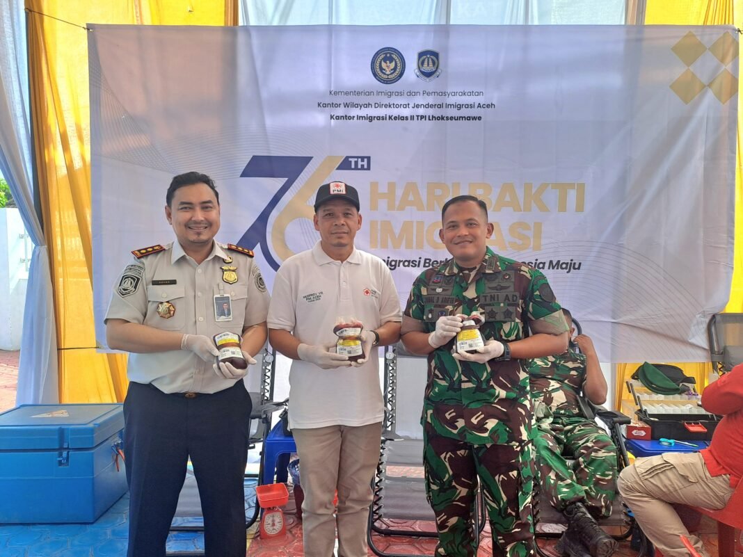 Hari Bakti Imigrasi ke-76: Dandim Aceh Utara Dukung Aksi Sosial Donor Darah di Lhokseumawe