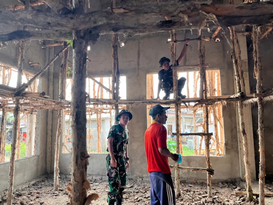 Satgas TMMD 127 Tunjukkan Kepedulian dengan Bantu Pembangunan Masjid Bersama Warga