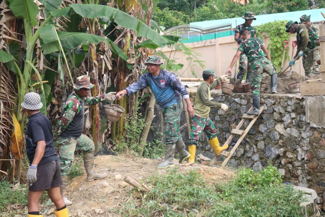 Pembangunan Talud Penahan Tanah TMMD ke-127 di Kendari Melaju Pesat