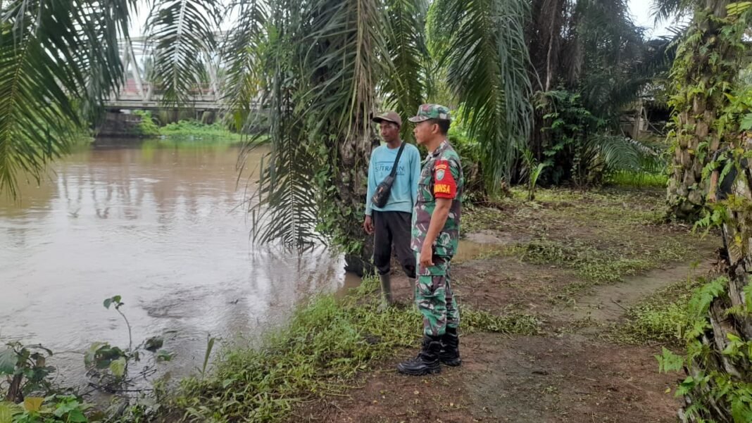 Intensitas Hujan Tinggi, Babinsa Koramil 06/Teunom Pantau Kondisi Sungai