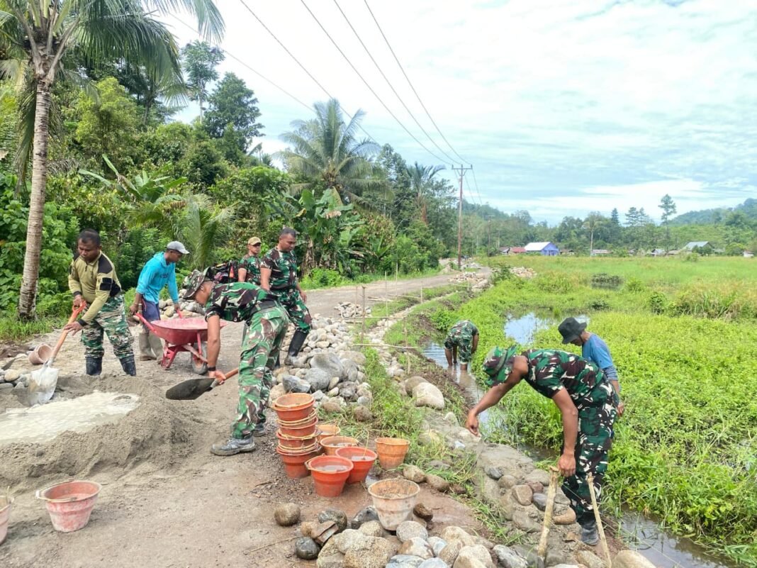 Satgas TMMD Kodim 1305/BT Laksanakan Pembangunan Talud 1.030 Meter di Dusun Ogomolobu