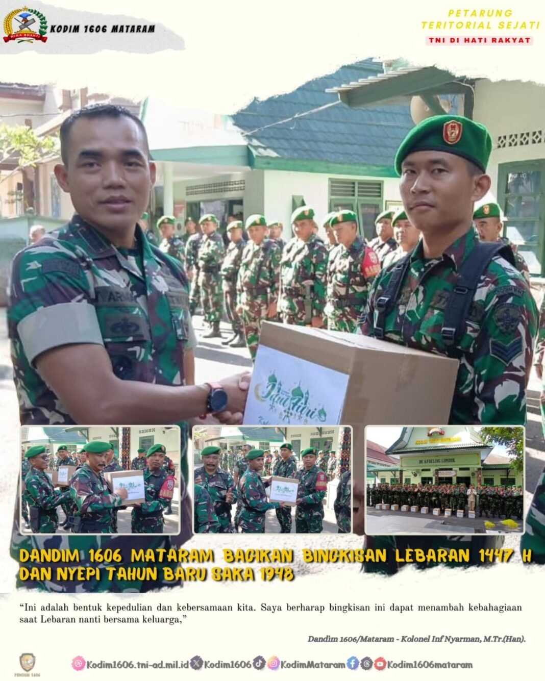 Dandim 1606 Mataram Distribusikan Bingkisan Lebaran 1447 H