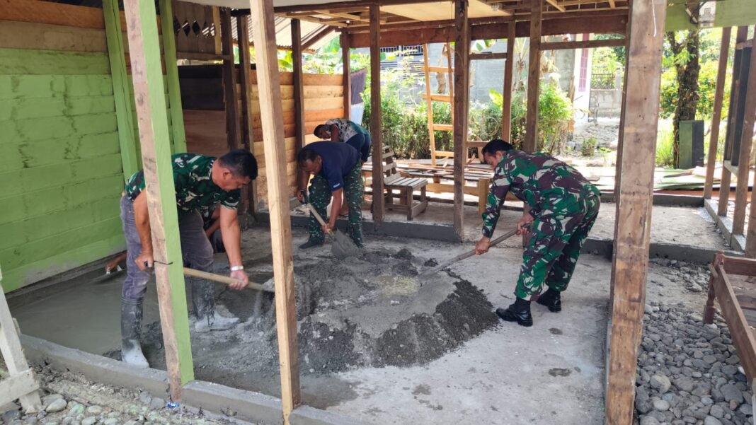 Pengecoran Lantai RTLH Bukti Dedikasi Jajaran Korem 012/TU di TMMD