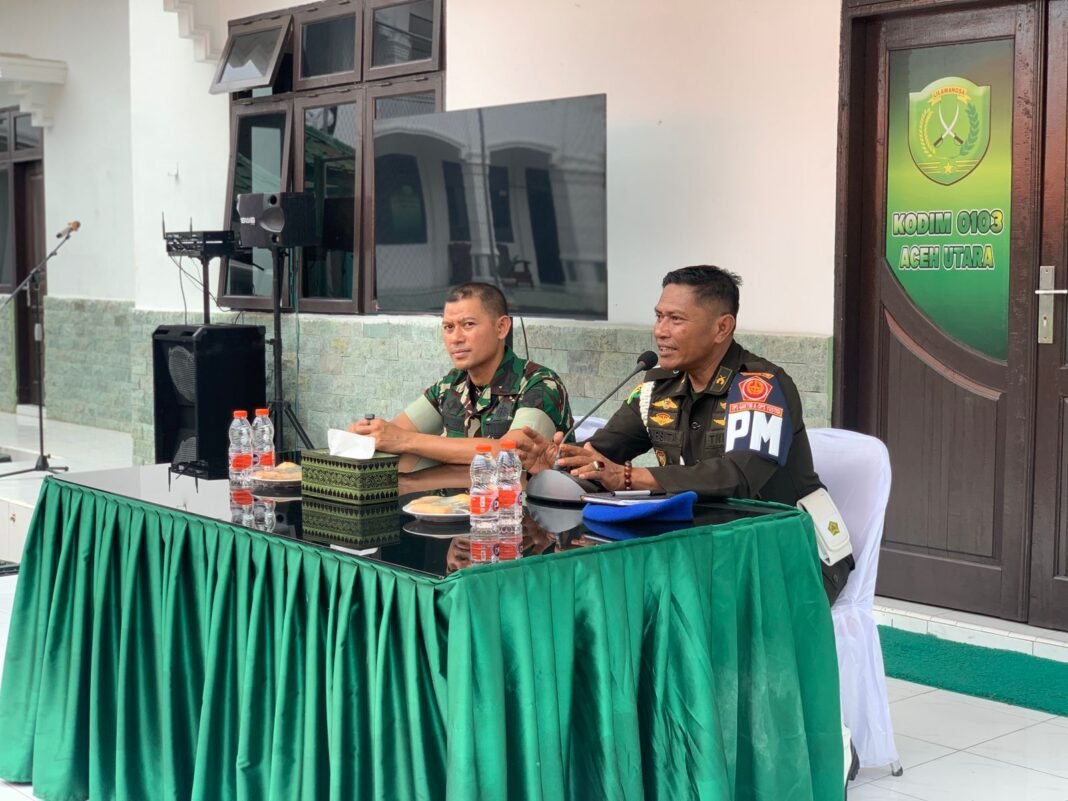 Kodim 0103/Aceh Utara dan Denpom IM/1 Lhokseumawe Gelar Sosialisasi Gaktib dan Keselamatan Berkendara