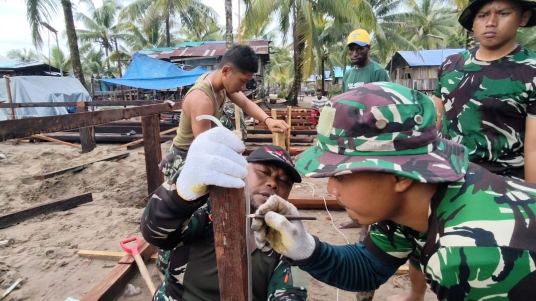 Gotong Royong Mempercepat Pembangunan TMMD di Mimika