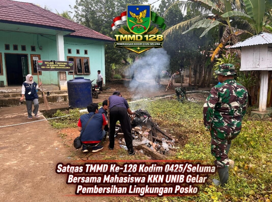 Aksi Bersih Satgas TMMD dan Mahasiswa KKN di Desa Lubuk Lagan