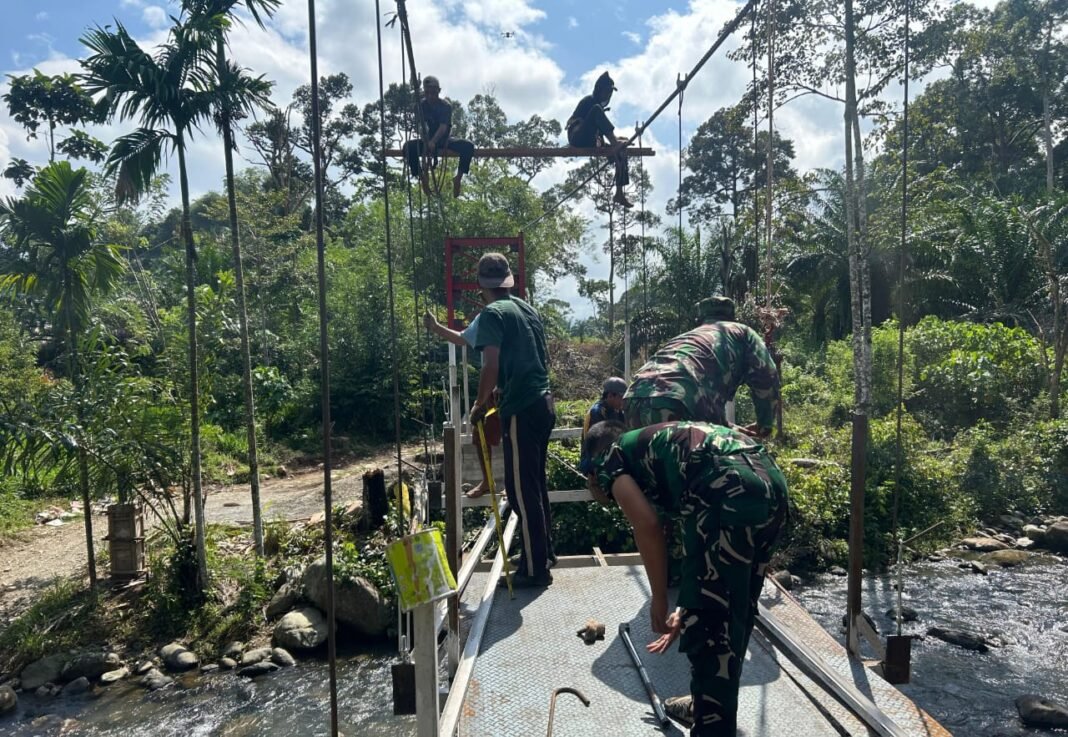 Pembangunan Jembatan Gantung Perintis Garuda Koramil 408-05/Manna Menuju Akhir
