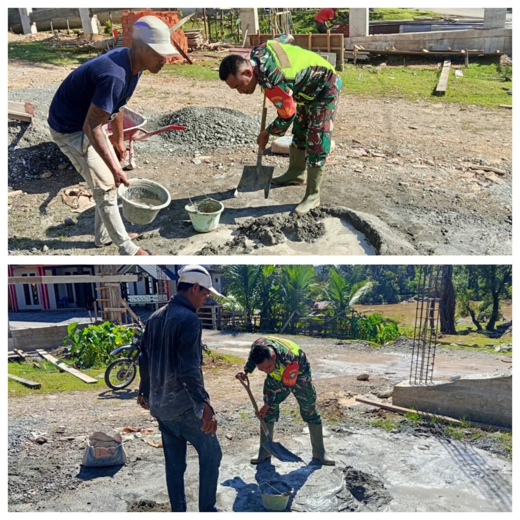Semangat Gotong Royong, Babinsa dan Warga Kompak Bangun Fasilitas di Desa Geudong