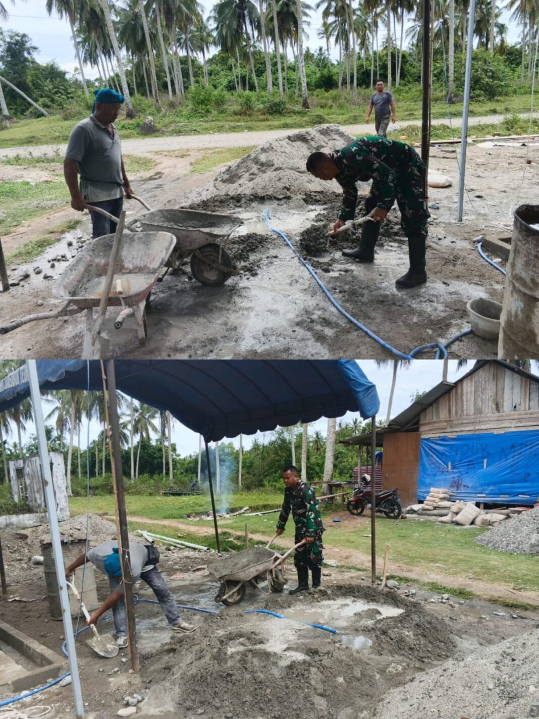 Gotong Royong Bersama Warga, Babinsa Koramil 08/Arongan Lambalek Percepat Pembangunan Rumah
