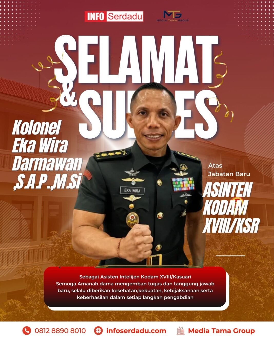 Penyerahan Tugas kepada Kolonel Eka Wira Dharmawan sebagai Asintel Kodam XVIII/Kasuari
