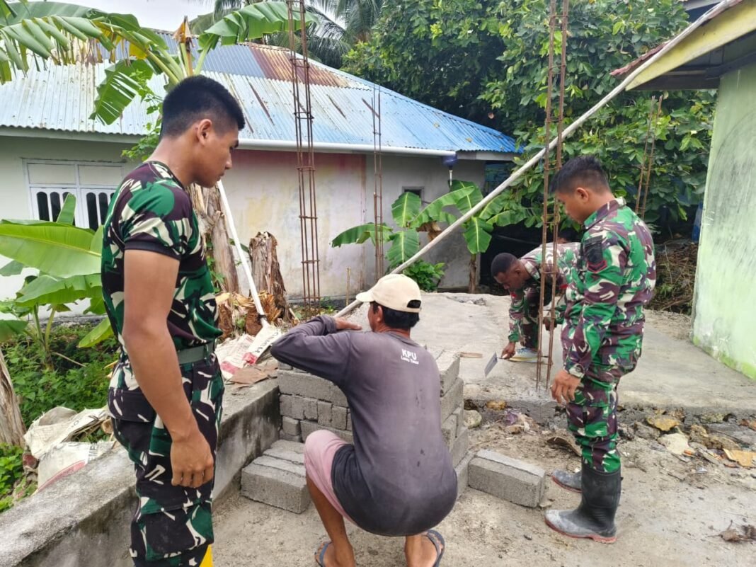 Colaborasi Warga dan Satgas TMMD Dalam Pembuatan Batako untuk MCK Masjid Quba