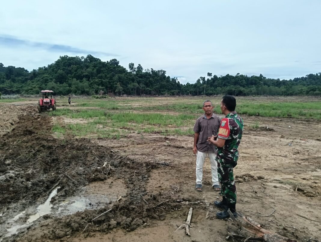 Cetak Sawah Baru di Gampong Baroh Masuki Tahap Pengolahan Lahan, Babinsa Turut Pantau