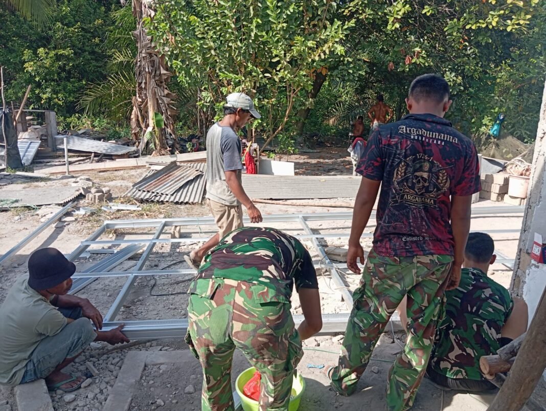 Rangka Dapur Mulai Berdiri, Satgas TMMD 129 Kodim 0413/Bangka Percepat Wujudkan Rumah Layak Huni Bapak Ardiansyah