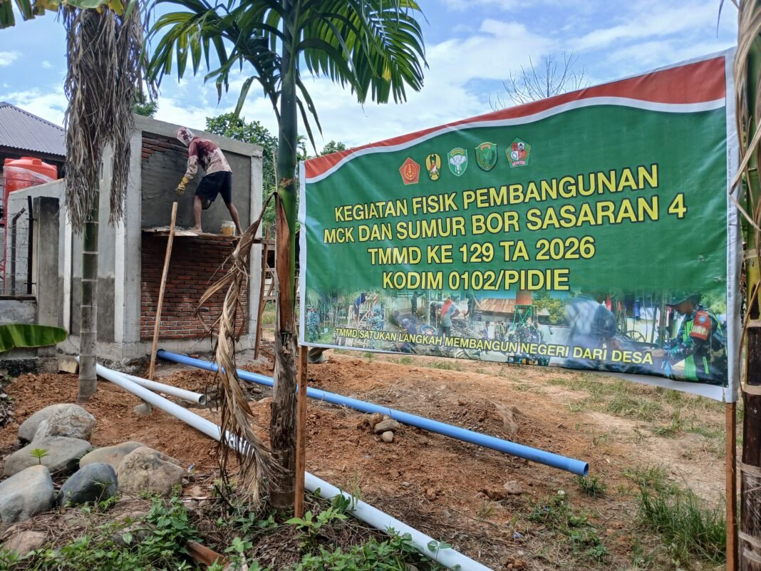 Progres Pembangunan MCK TMMD Ke-129 Kodim 0102/Pidie Sudah Setengah Jadi
