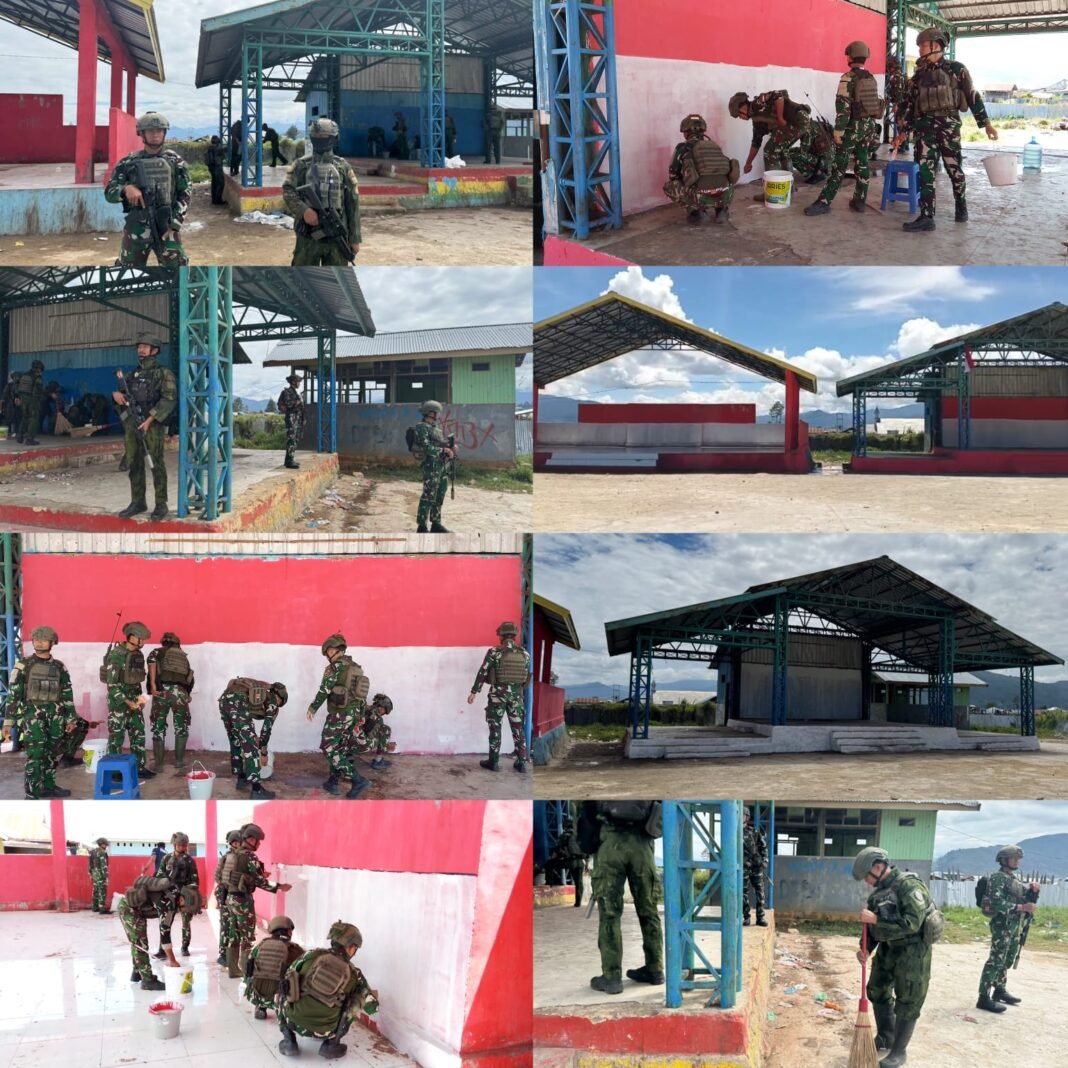Giat Perbaikan Fasilitas oleh Satgas Yonif 2 Marinir di Papua