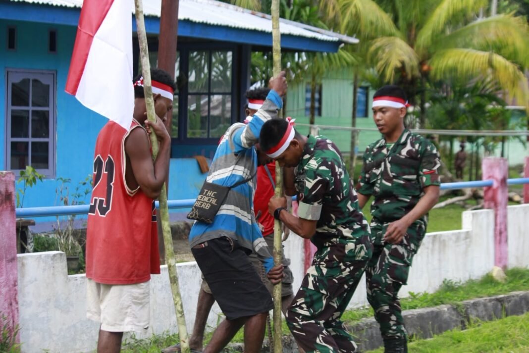 Kerjasama TNI dan Warga Supiori Dalam Memperingati HUT Ke-81 RI