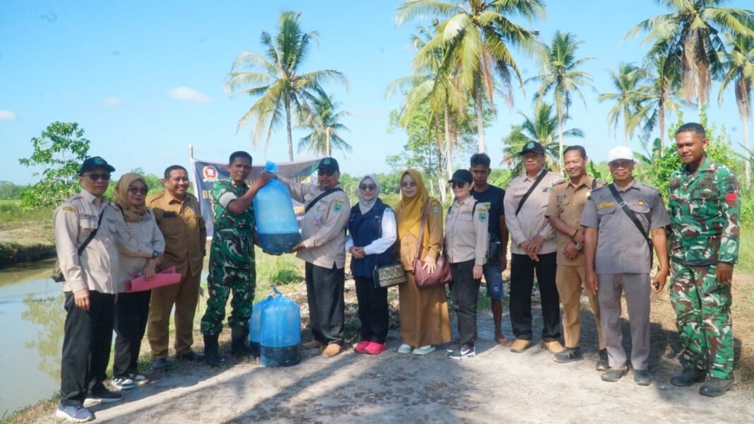 TMMD Ke-129 Kodim 1011/Kuala Kapuas Perkuat Ketahanan Pangan Lewat Penebaran 2.000 Bibit Ikan Patin