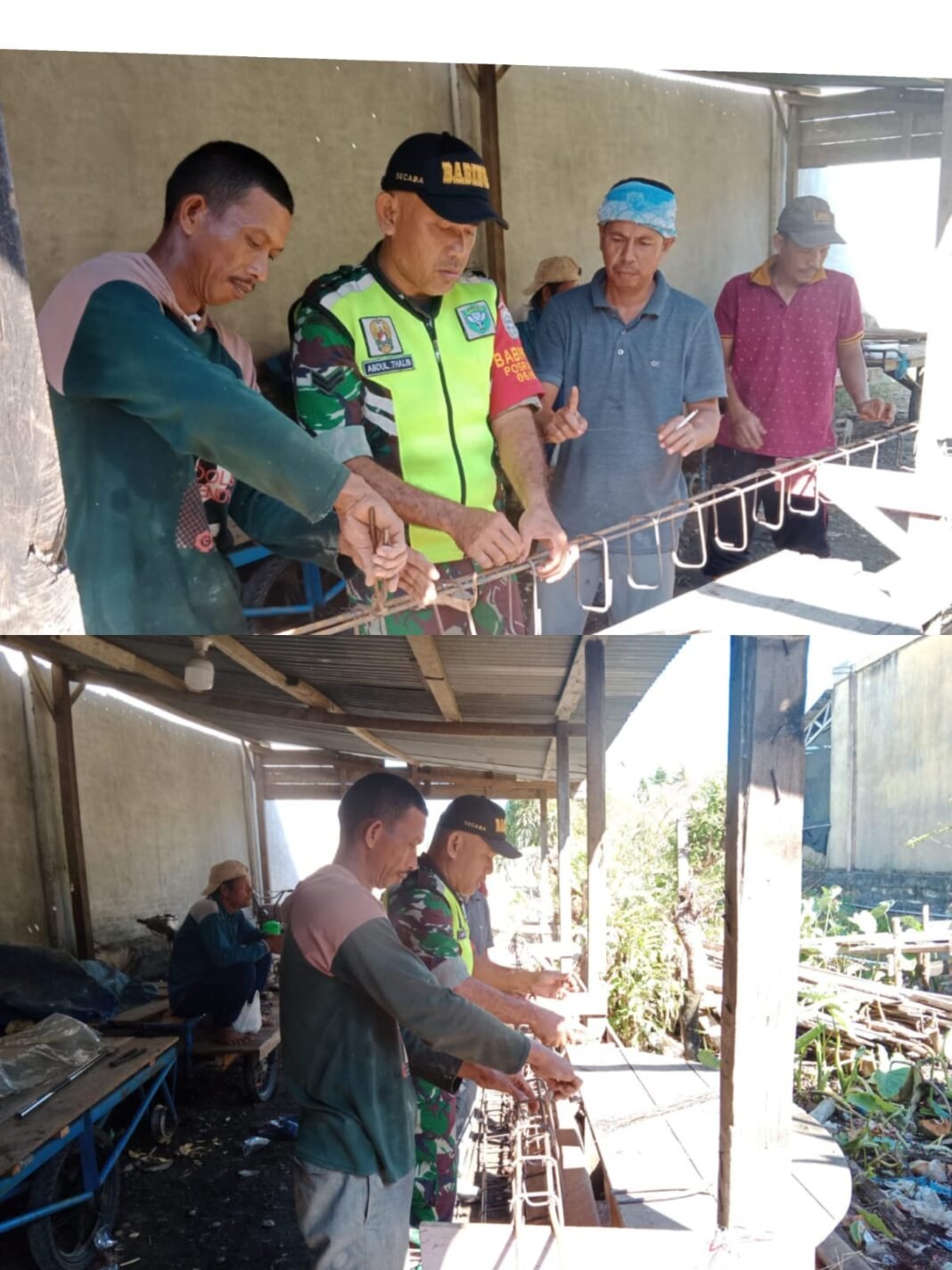 Gotong Royong Pembuatan Rangka Besi, Babinsa Koramil Jajaran Kodim 0105/Abar Dampingi Warga