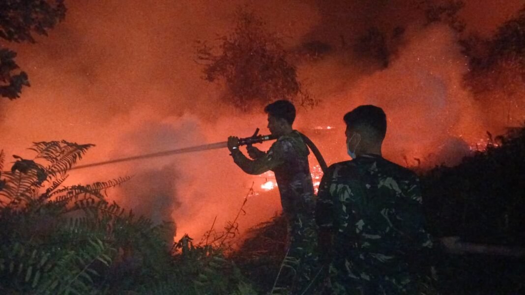 Aksi Berani Personel Kodim 1015/Sampit Atasi Kebakaran Hutan Malam Hari
