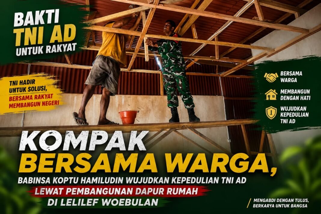 Dukung Kesejahteraan Rakyat, Babinsa di Halmahera Tengah Bantu Pengerjaan Konstruksi Rumah