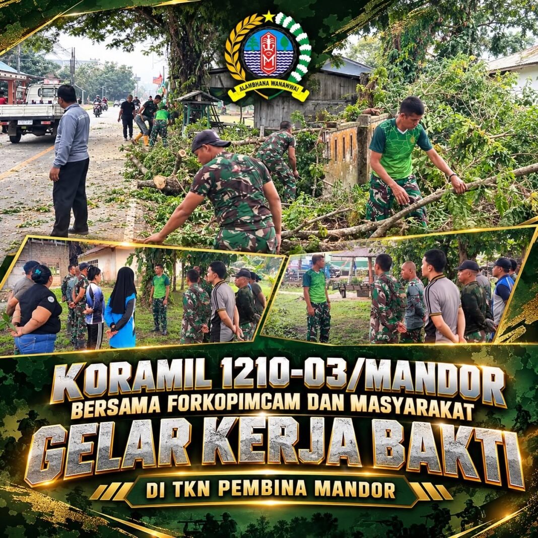 Kerja Bakti di TKN Pembina Mandor oleh Koramil Bersama Forkopimcam